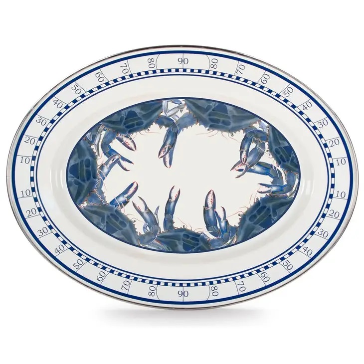 Blue Crab Enamel 16" Oval Tray